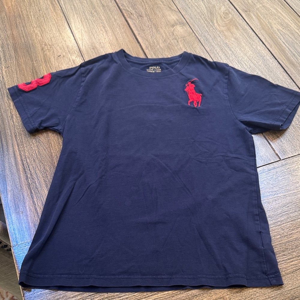 Ralph Lauren Navy Blue Kids Tee with Red Logo